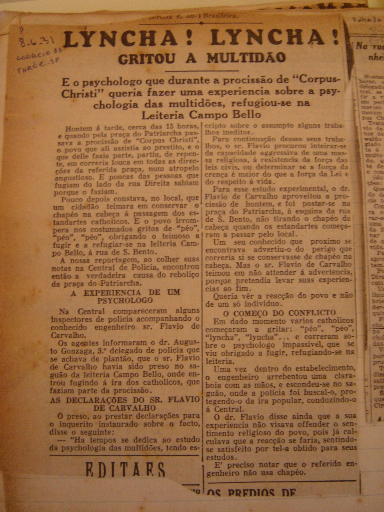 8 de junho de 1931, Correio da Tarde, SP